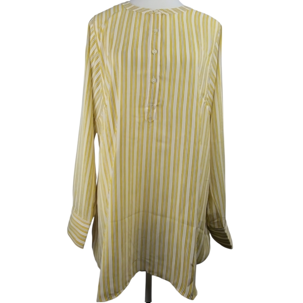 Talbots Striped Button Down Tunic Blouse Size L Long Sleeve Classic Shirt Casual